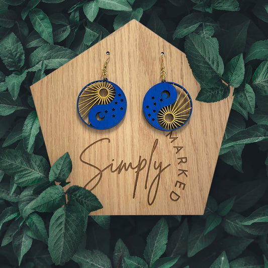 Sun and Stars Wood Earrings