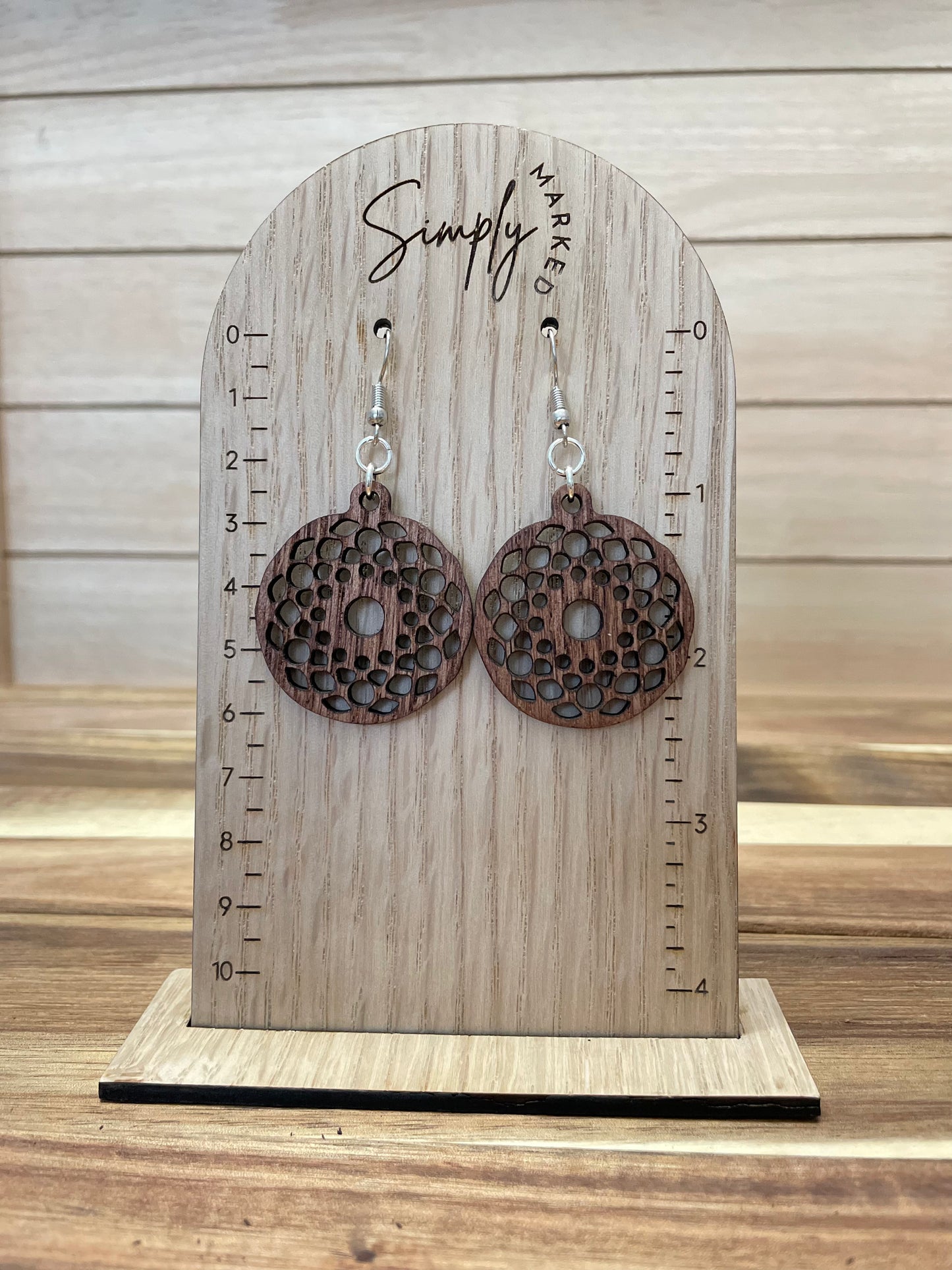 Cherry Stained Medallian Wood Earrings