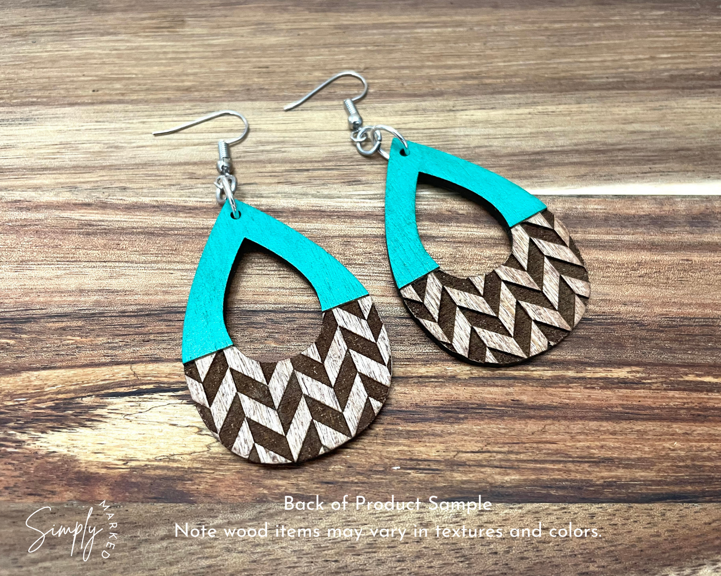 Shimmering Teal Chevron Wood Earrings
