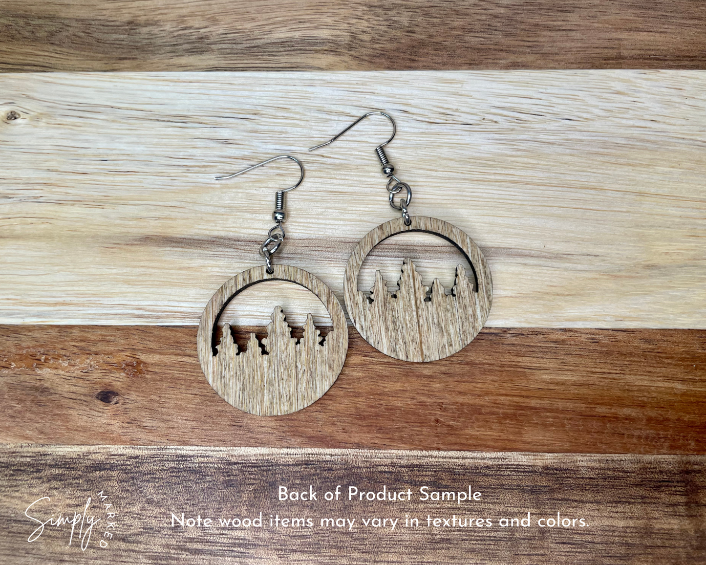 Tree Line Round Wood Earrings