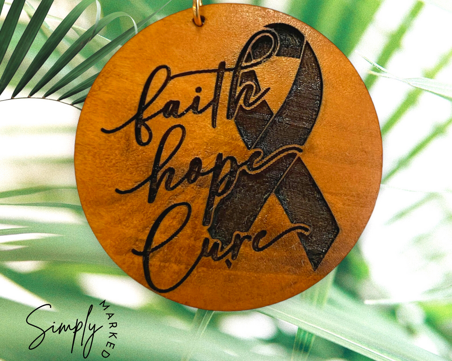 Faith Hope Cure Light Wood Charm