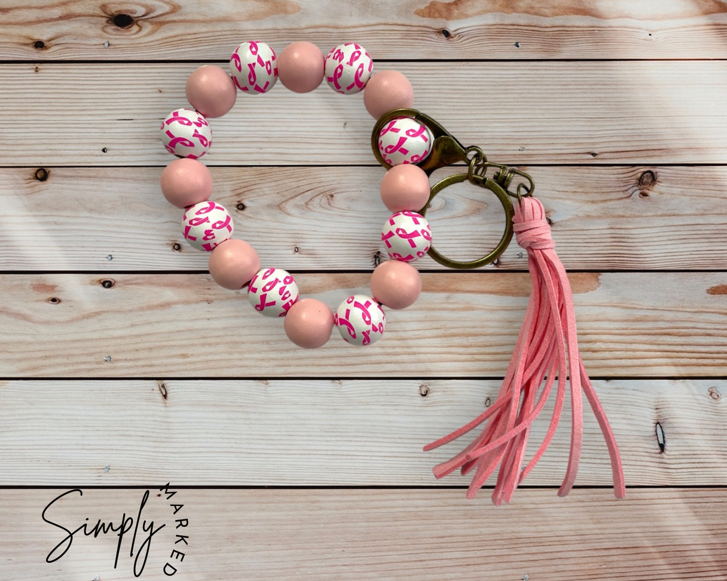 Breast Cancer Awareness Wristlet (Wood)