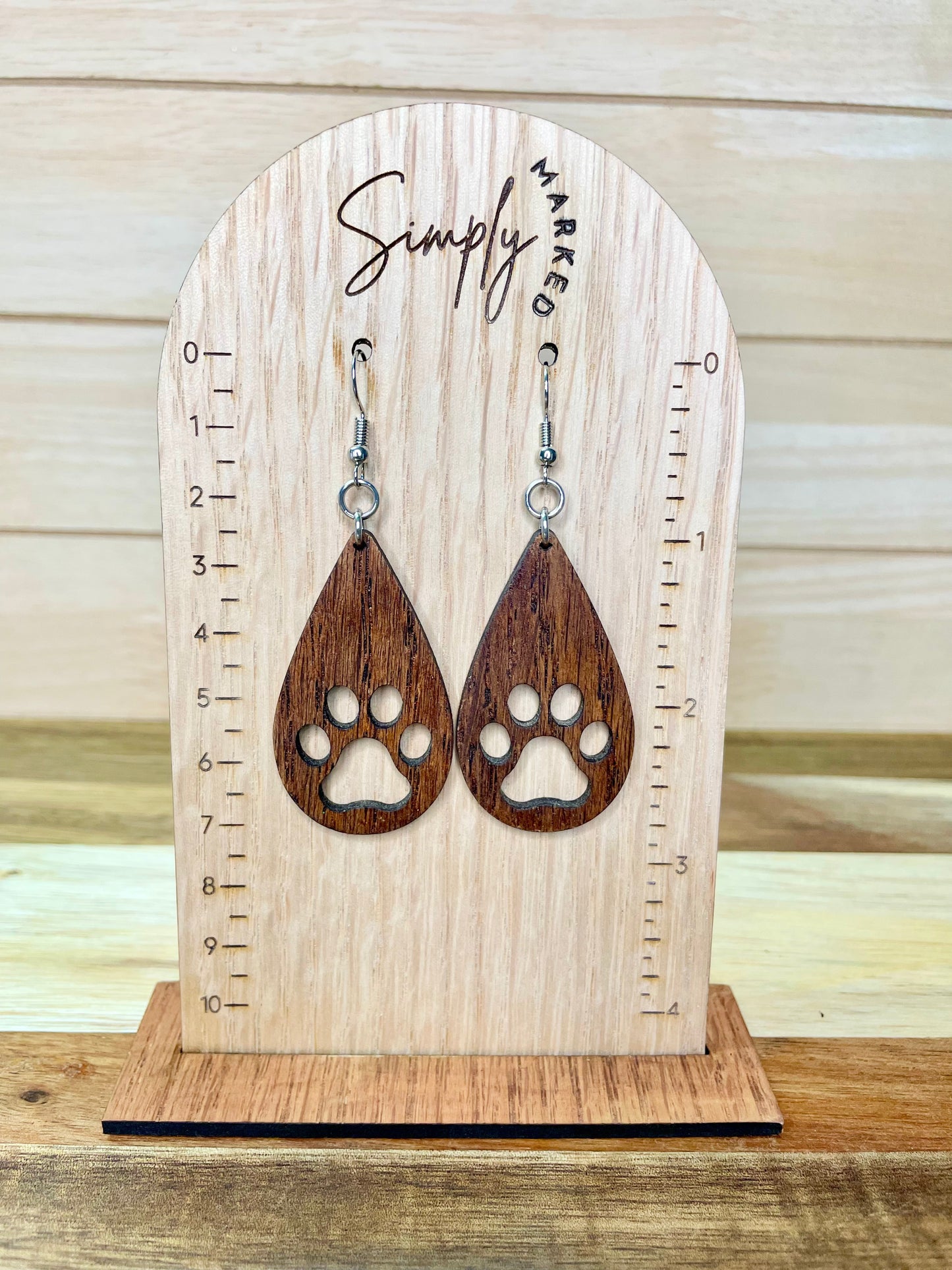 Paw Print Wood Earrings