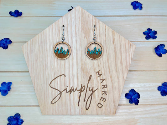 Tree Line Round Wood Earrings