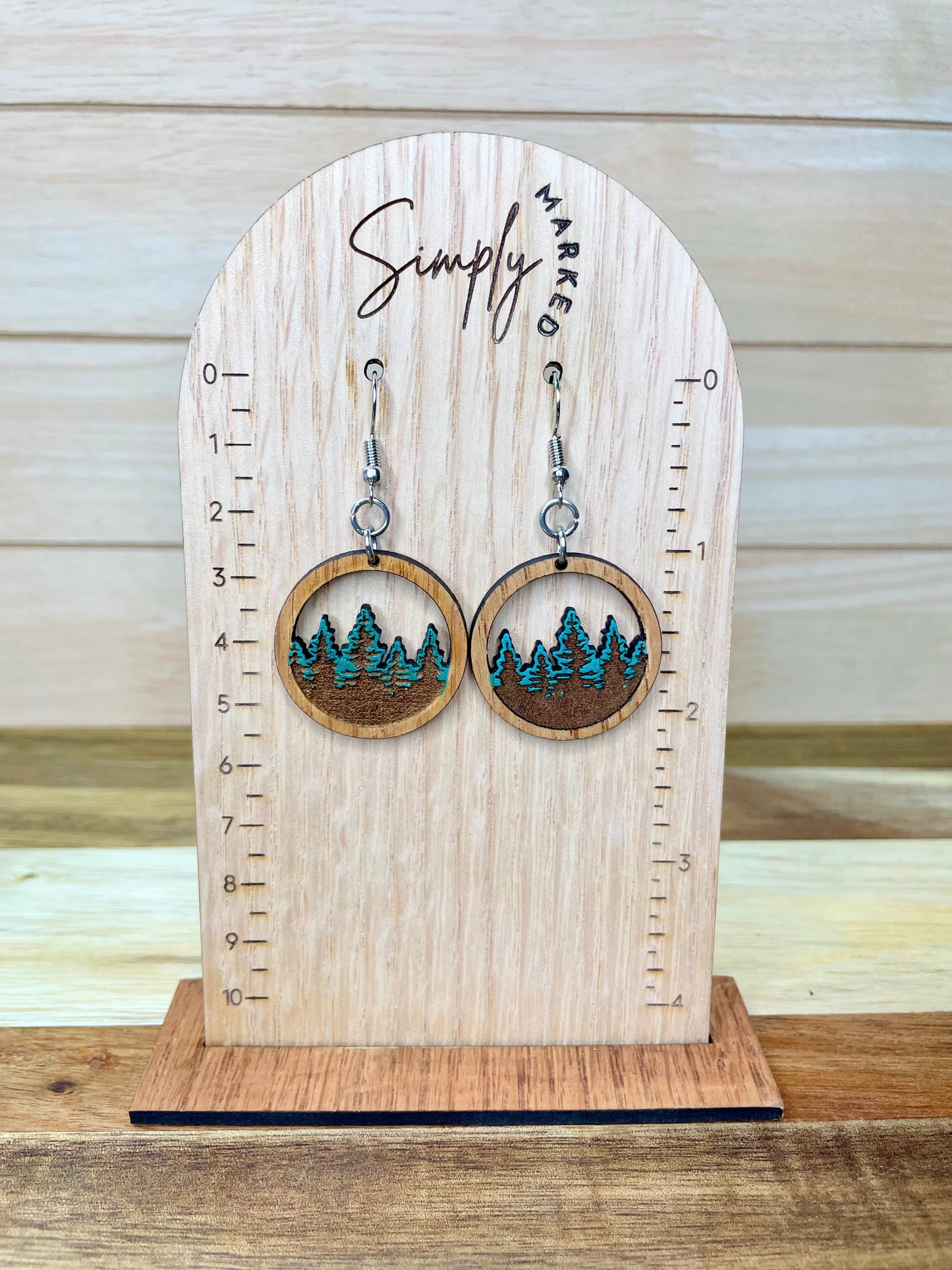 Tree Line Round Wood Earrings