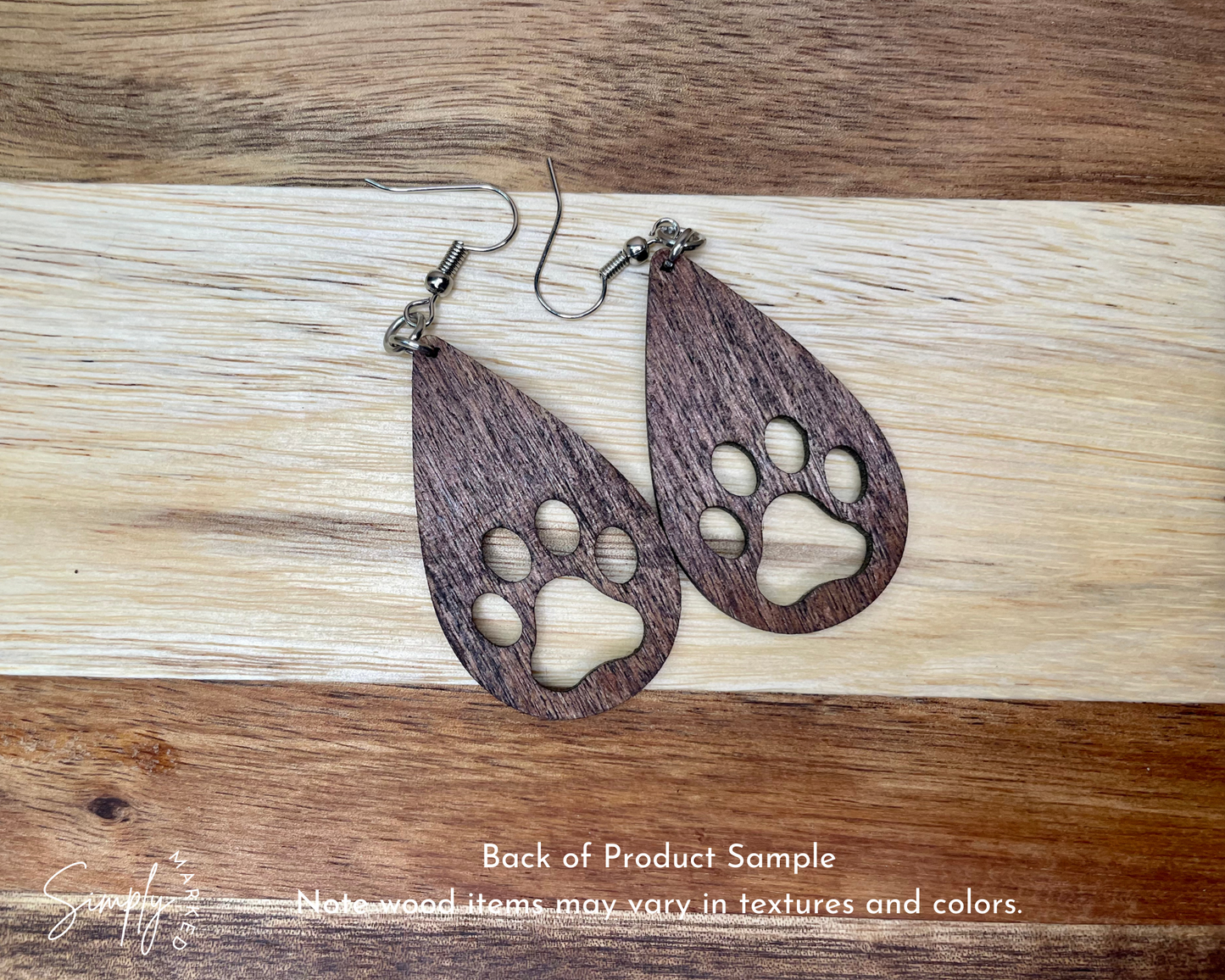 Paw Print Wood Earrings