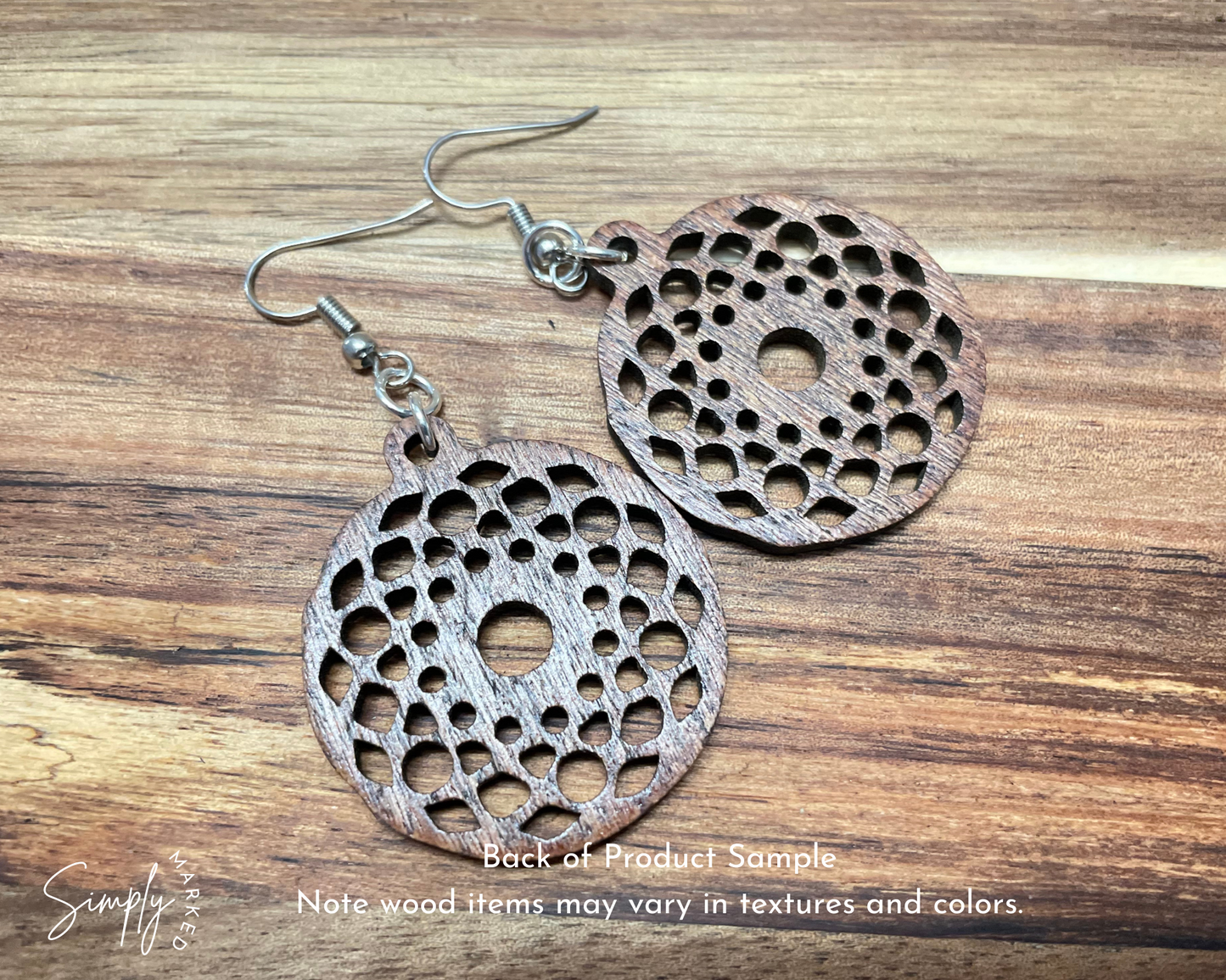 Cherry Stained Medallian Wood Earrings