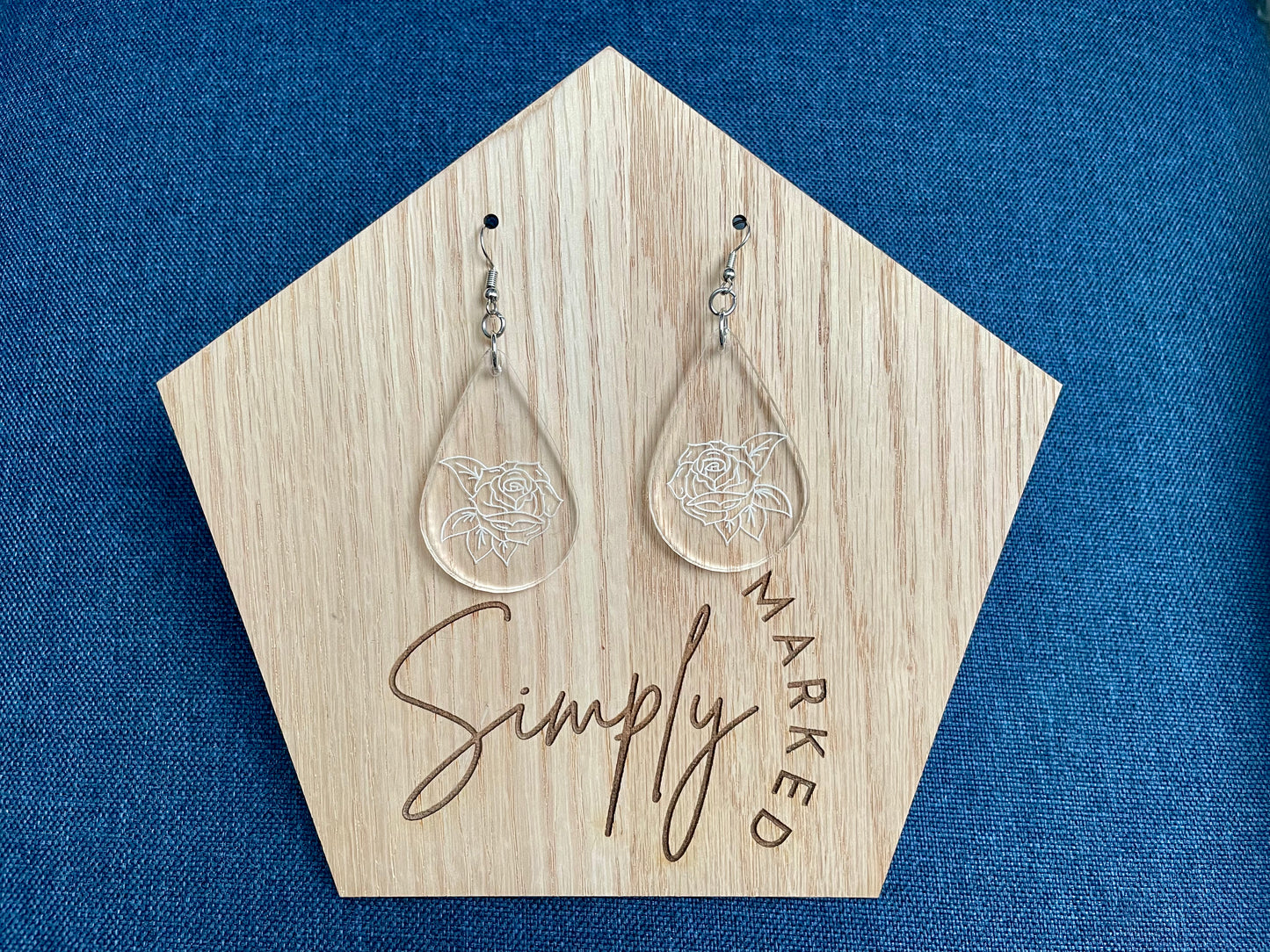 Rose Teardrop Acrylic Earrings