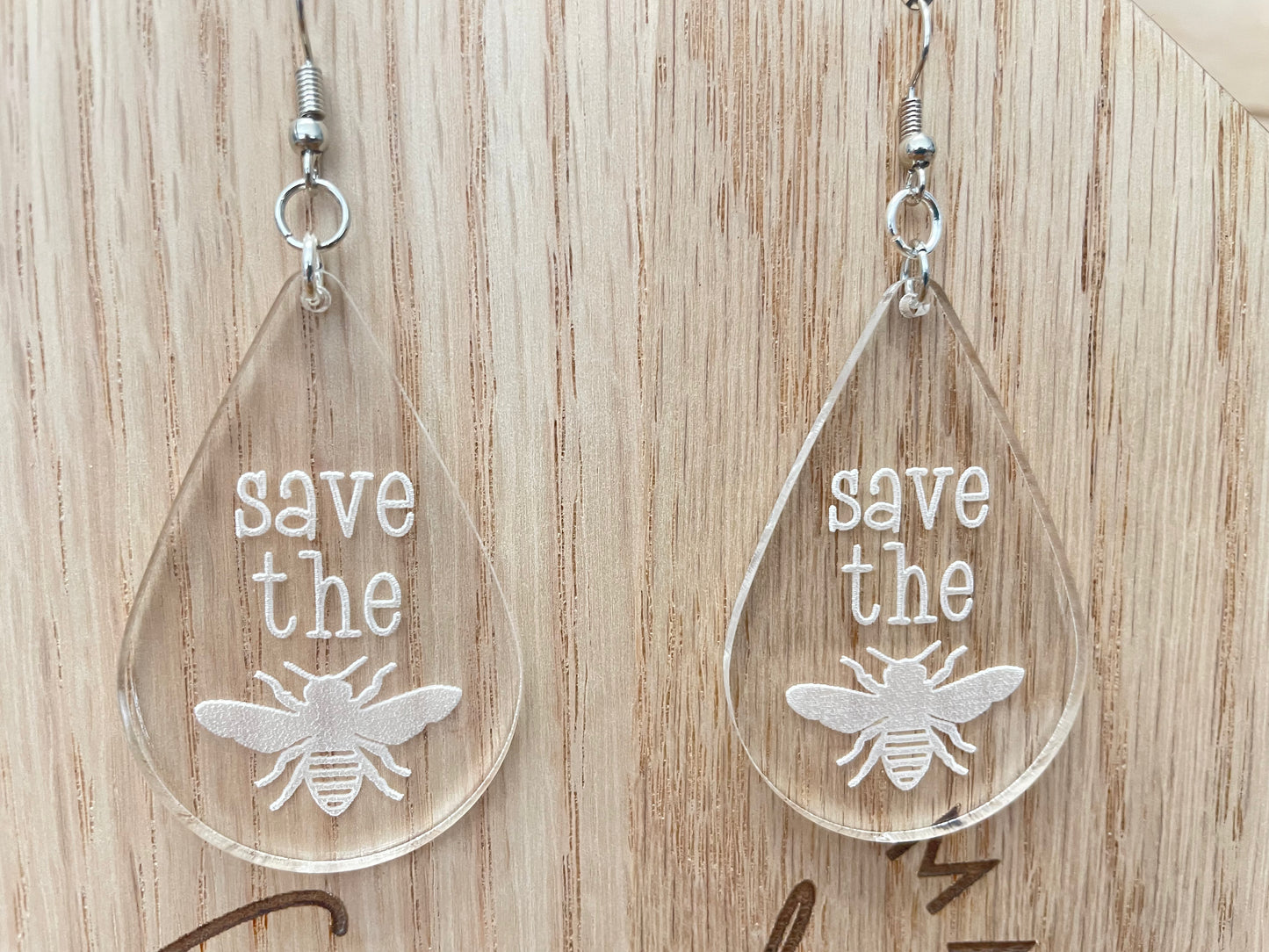 Save The Bee Teardrop Acrylic Earrings