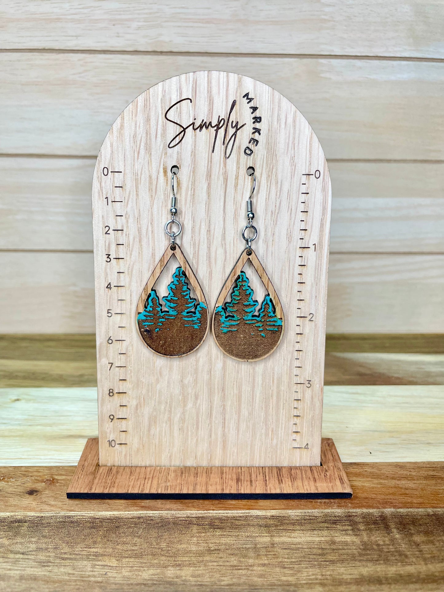 Tree Line Tear Drop Wood Earrings