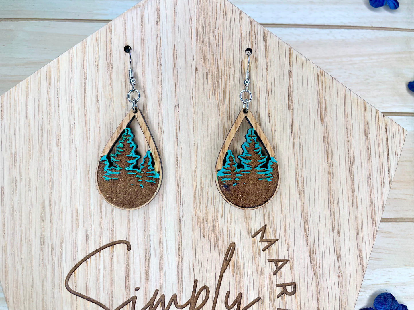 Tree Line Tear Drop Wood Earrings