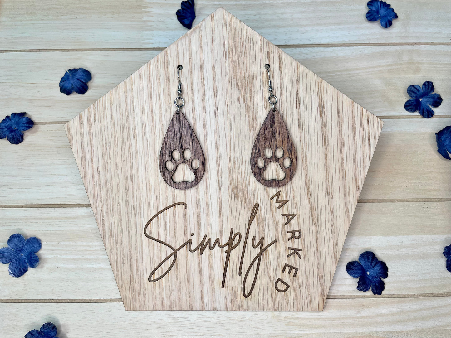 Paw Print Wood Earrings
