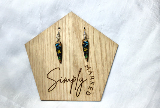 Starfish Reverse Engraved Wood Drop Earrings