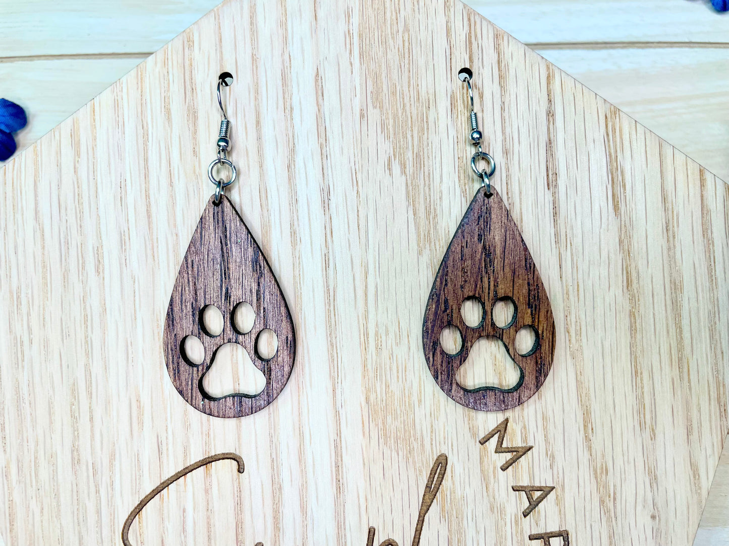 Paw Print Wood Earrings