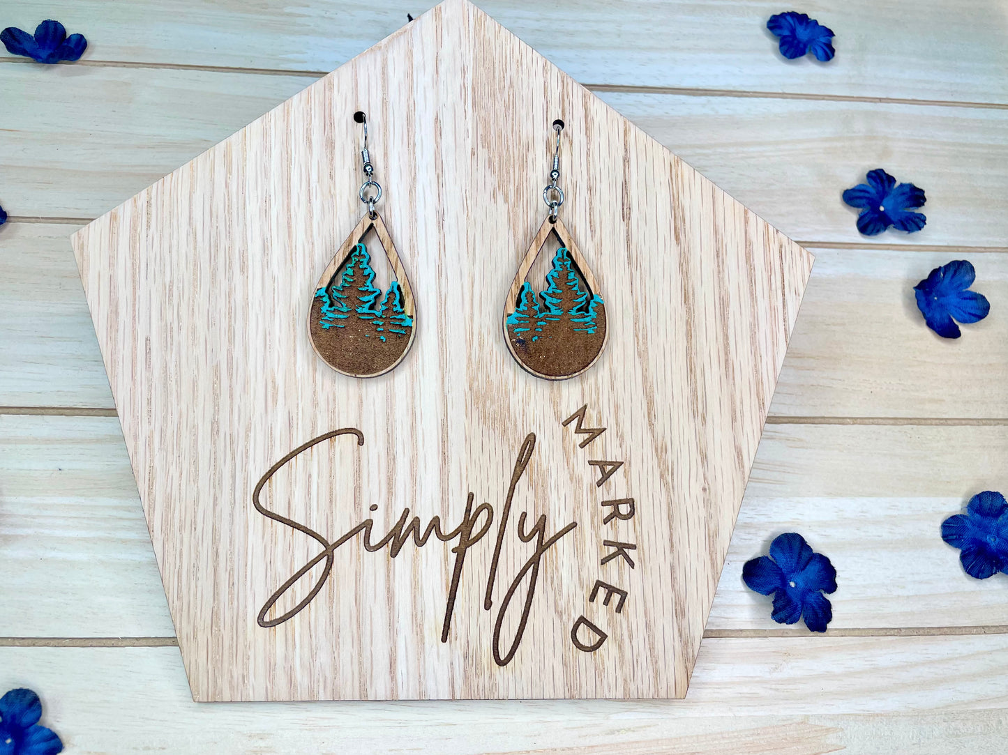 Tree Line Tear Drop Wood Earrings