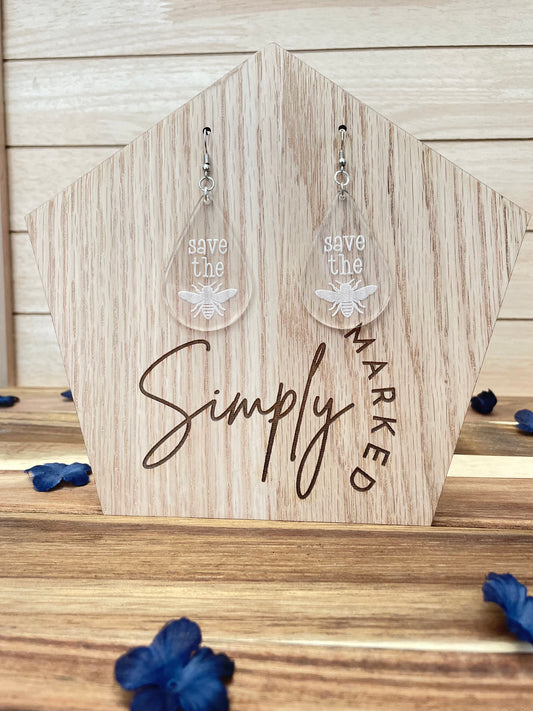 Save The Bee Teardrop Acrylic Earrings