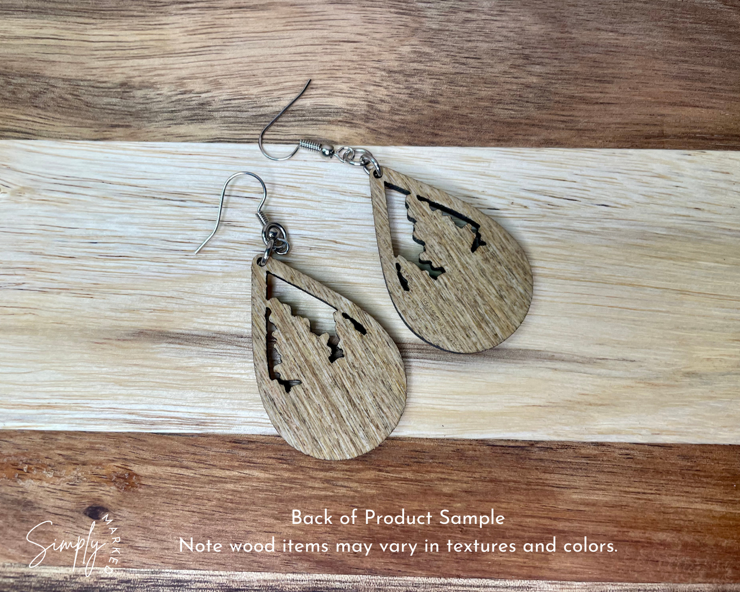 Tree Line Tear Drop Wood Earrings