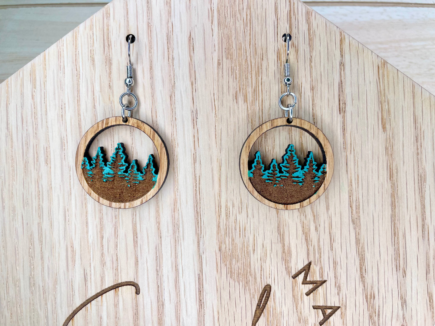 Tree Line Round Wood Earrings